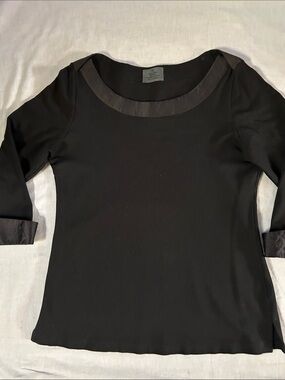 Chanel Employee Uniform Scoop Neck Top with Quilted Satin Trim Side Slits